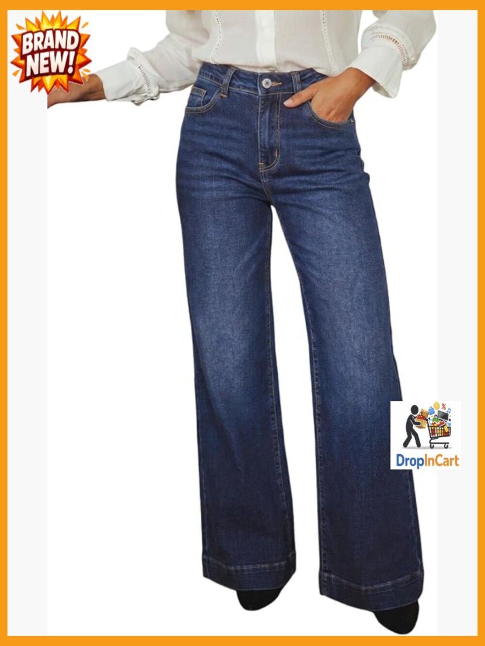 Wide Leg Baggy Flare Jeans High Waisted Stretch Casual Denim Pants
